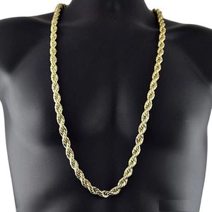 8mm Thick 76cm Long Solid Rope ed Chain 24K Gold Silver Plated Hiphop ed Chain Necklace For mens249F