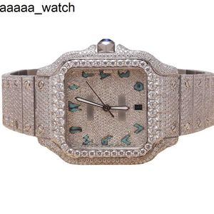 Cartiiers Diamonds Watch 버스가 버스 다운 날짜 Just Swiss Movement Blue Arabic Number 다이얼 아이스 아웃 힙합 남자 보석 D VVS Real Moissanite