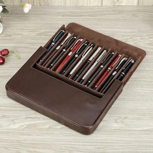 Handemade Leather Fountain Pen Cases Organizer Box Cover Holder Pencil Pouch Storage Bag Office School Students Supplies