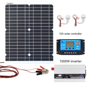 Solar 20W 18V Monocrystalline Silicon Solar Panel 1000W Inverter 12V/24V To 220V/110V+PWM 10A Charge Controller Battery Charger Kit