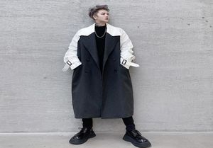 Men039S Trench Coats Color Menswear Block Spliced ​​Coat 2022 Loose Lapel Double Breasted Overdimensionerad Windbreaker Fashion Chic Long3138637