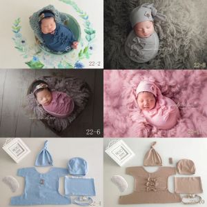 新生児写真服のベビーラップ+トップノットハット+ヘッドバンド7pcs/セット幼児撮影服の赤ちゃんの写真小道具アクセサリー服