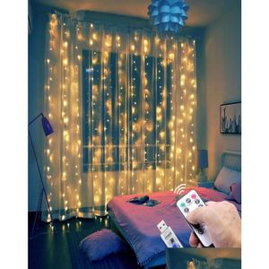 LED Strings Curtain Garland on the Window USB String Lights Fairy Festoon Remote Remote Decorations Christmas Decords for Home Drop de DH72i