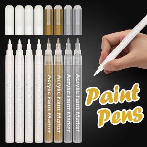 Markers White Paint Pen, 0.8mm Acrylic White Gold Silver Permanent Marker Pens for Wood Rock Plastic Glass Stone Metal Canvas 8 Pack