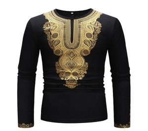 Złoty element Projekt plemienny Men039s African Large Longsleeved Tshirt Fashion Nowator Luksusowe wygodne światło i Brea9355913