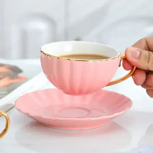 Cups Saucers European Ceramic Simple Cute Coffee Milk Cup With Saucer Creative Porcelain Phnom Penh Handmade Afternoon Tea Drinkware