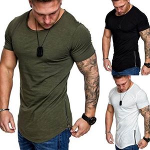 Summer Male Side Zipper T Shirt Slim Fit Chude Solid Kolor Tshirt Swag Harm Hip Hop Tshirt for Men Curve Curve Streetwear Trend M3XL1233113