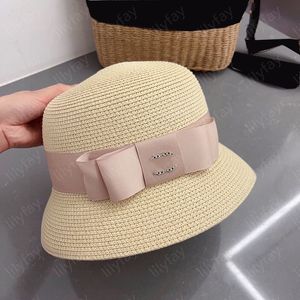 Designer Bucket Hat Womens Summer Straw Bonnet Knitted Wide Brim Hats For Women Fashion Sun Protection Lovely Bowknot Cap Beach Travel Casquette -6