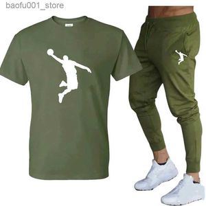 Fatos masculinos venda quente verão camiseta calças conjunto casual marca fitness jogging calças camiseta hip-hop moda mens treino q240228