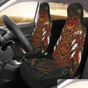 Coprisedili per auto Ers Samurai con fiore rosa vintage Er Stampa personalizzata Protezione anteriore Accessori Cuscino Set Consegna a domicilio Automobi Otk8G