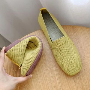 Schuhe Frauen Schuhe 2022 Casual Wohnungen Weiche Ballett Schuhe Weibliche Flache Damen SlipOn Weiche Mädchen Einfarbig Gestrickte frauen müßiggänger