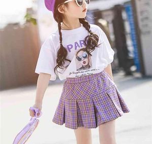 Summer Toddler Girl Clothes Set Back to School Kids Tracksuit 4: e juli outfit Teenage Print White Shirt kjol 4 12 13 2108045589285