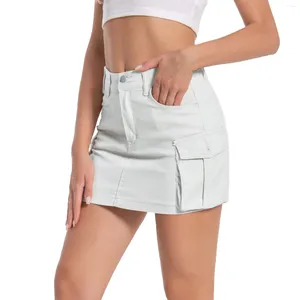 Юбки Женская мини-юбка-карго из джинсовой ткани с низкой посадкой и пуговицами, облегающие джинсы Y2k с карманами
