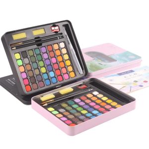 Pens 36/48 Colors Professional Solid Watercolor Set Nylon Paintbrush Fountain Pen Portable Metal Box Drawing Nail Paint Paper Supply