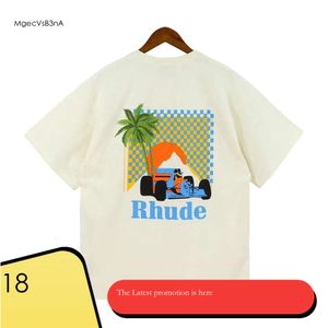 Rhude t camisa verão americano high street coqueiro palmeira impressão dos homens designer t camisa solta casual masculino e feminino 578