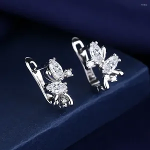 Серьги-кольца серебряного цвета со сверкающим цирконом для женщин, свадебные, помолвочные, вечерние, модные ювелирные аксессуары