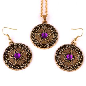 Fashion Gold Color Knot PENTACLE Pendant Solid Background Pentagram Rhinestone Choice Necklace Earring Set Jewelry1589304