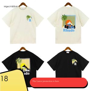 RhudeTシャツ夏アメリカハイストリートココナッツパームトラックプリントメンズデザイナーTシャツルースカジュアルメンズアンドレディース296