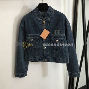 Stand Collar Denim Jacket Women Letters Embroidered Coat Vintage Style Jean Outerwear Luxury Jackets