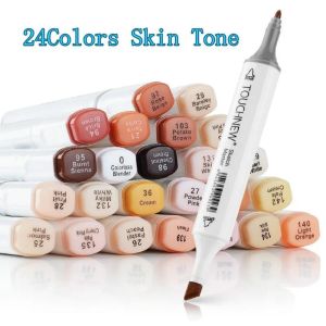 Markers Marker Pen Mixed Skin Color Art Marker Pen 12/24 Color Brush Skin Color Pen Art Handpainted Color Cartoon Painting Oily Pen