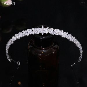 Hair Clips TAZIRN Fashion Zirconia Lengthened Wedding Bride Headband CZ Handmade African Arabic Bridal Hairband Evening Headpiece For Women