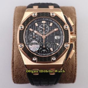 JF V2 New Juan Pablo Montoya 26030 Carbon Fiber Bezel Cal 2840 A2840 Automatic Chronograph Mens Watch Black Texture Dial Leather R172h