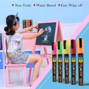 İşaretçiler Tebeşir Tahsal Markaları, 8 Klasik Neon Renkli Pens Paketi Toz Boş su tabanlı toksik olmayan ıslak silme tebeşir mürekkep kalemi