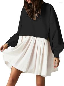 Vestidos casuais mulheres oversized moletom vestido 2024 estilo outono e menina mini retalhos pulôver manga longa tripulação plissada