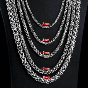 3mm 4mm 5mm 6mm Unisex Stainless Steel Necklace Spiga Wheat Chain Link for Men Women 45cm-75cm Length with Velvet Bag267k