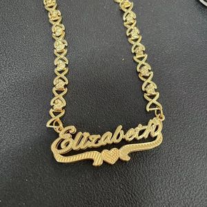 Anpassad dubbelpläterad namn Necklace Xo Chain Personlig 3D -namn Pendant Rostfritt stål Namn Plattan Diamond Cut Smyckesgåva 240226