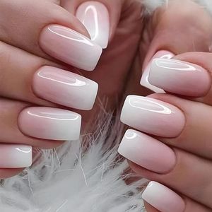 Unhas Falsas 24 Pcs Gradiente Acrílico Falso Arte Longa Ballet Vestindo Imprensa em Dicas de Unhas Cobertura Completa Removível Francês