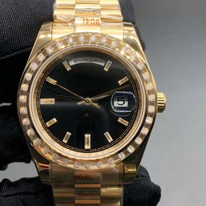 High quality men watch 40MM automatic 2813 movement Yellow gold case Baggage bezel Diamond-set black dial Mens Watch