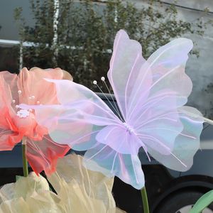 50 см шелковая пряжа, искусственная бабочка, декор для свадебной вечеринки, уличное праздничное украшение, дисплей, гигантская марлевая поддельная бабочка