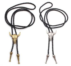 Punk gotisk stil metall tjurhuvud bolo tie western cowboy artificial läder slips bola tie7168980