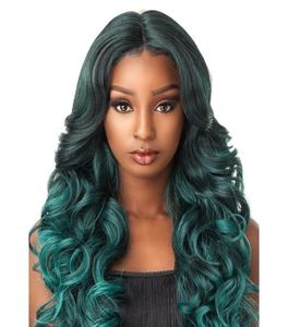 WoodFestival green wig long curly synthetic natural wavy wigs black ombre hair women fashion7734681