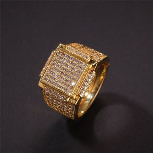 Hiphip Anelli con diamanti placcati in oro giallo bianco 18 carati per uomo Fashaion di alta qualità Accessori Hip Hop CZ Gemme Anello intero240W