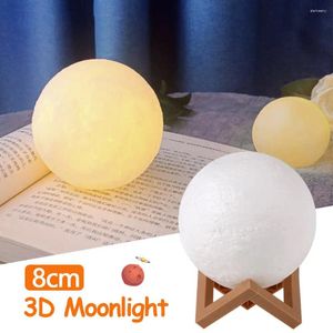 Luci notturne Luce a LED Stampa 3D Lampada lunare Batteria Cambia colore Touch Per bambini per la casa