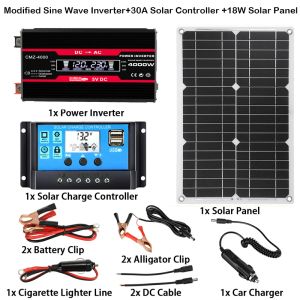 Sistema di pannelli solari 110 V/220 V Pannello solare 18V18W + regolatore di carica 30A + kit inverter sinusoidale modificato 4000W Kit di generazione di energia