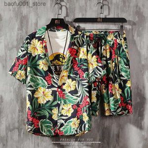 Tute da uomo Tute da uomo Estate floreale sciolto manica corta da vacanza abiti da uomo 2 pezzi set camicie hawaiane pantaloncini da spiaggia uomo casual streetwear Q240228