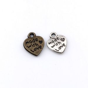200Pcs lot Antique Silver Bronze Made With Love Heart Charm Pendants For Jewelry Making Earrings Necklace And Bracelet A-528221d