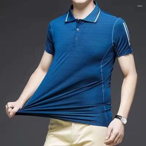 Herrpolos män sommarpolo kort ärm Silk Cool Dry Fast Sport Wear Male Casual Fit Stretch Solid Color Top Shirt