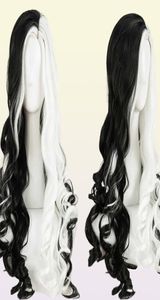 CRUELLA Deville De Vil Cosplay Wigs 75cm Long Curly Half White Black Heat Resistant Synthetic Hair Cap Y09134514033