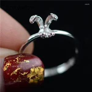 Cluster-Ringe QIAOBEIGE DIY Perlenbefestigungen Handgefertigtes Ringzubehör geklebter S925-Sterlingsilber-Finger-Niedlicher Hundeschmuck