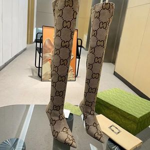 Stiefel Das Hacker-Projekt Aria Stricksocke Overknee-hohe, hohe Stiletto-Stiefel, dehnbare, oberschenkelhohe, spitze Zehen-Stiefeletten für Damen, Luxus 42, Gürtelbox mit Lederboden