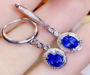 Stud Natural Real Blue Sapphire Round Drop Earring 0 55CT 2st Gemstone per smycken 925 Sterling Silver Fine J208139 2210221609985