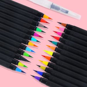 Markörer 24/48 färger akvarellpenselmarkörer pennor set med blandning av vattenpenna, ritar färg kalligrafik konst tillbaka till skolan gåva