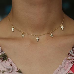 Nova cruz latina pequena charme colar pendentes com zircão claro 100% 925 prata esterlina sorte balançar cruz colar para girls230t