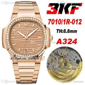 3KF 7010-1R-012 A324 Ultra Thin Automatic Ladies Watch 35 2mm Diamond Bezel Rose Gold Champagne Dial Rostfritt stål Armband Wome201y