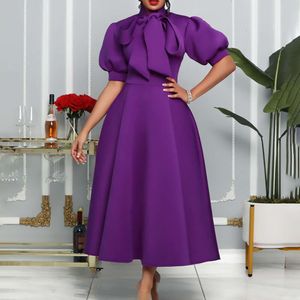 D235 Stora kvinnors sommar ny bowtie kändis solid färg bankett kort ärm klänning