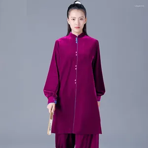 Roupas étnicas Mulheres Veludo Engrossado Quente Tai Chi Terno Uniforme de Arte Marcial Exercício Manhã Taiji Wushu Inverno T2546